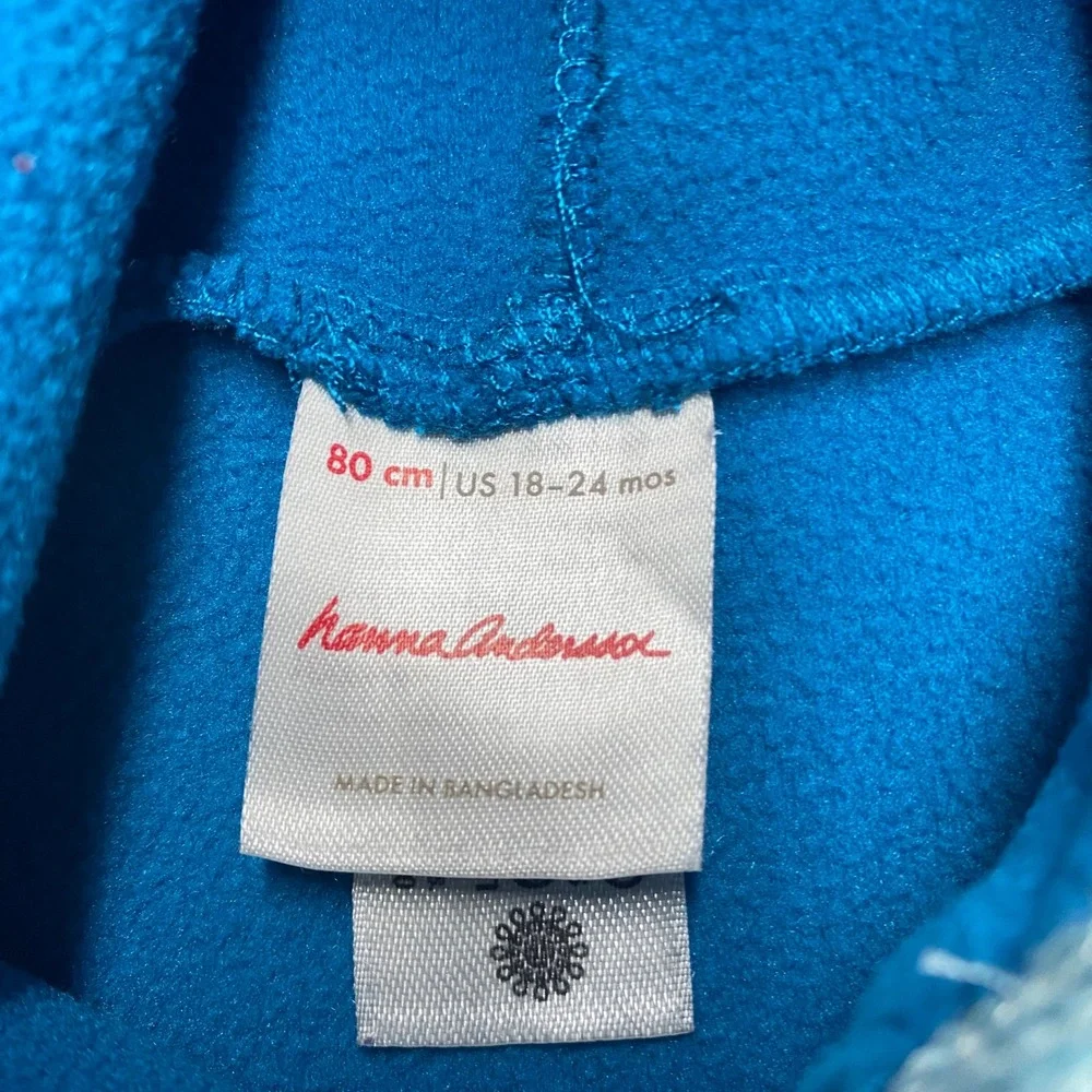 Hanna Andersson Blue Fleece Hedgehog Gnome Hood Jacket 18-24 Months 80cm